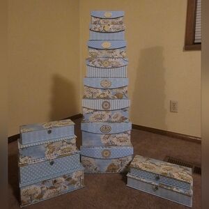 Elegant Blue Floral Storage Box Set